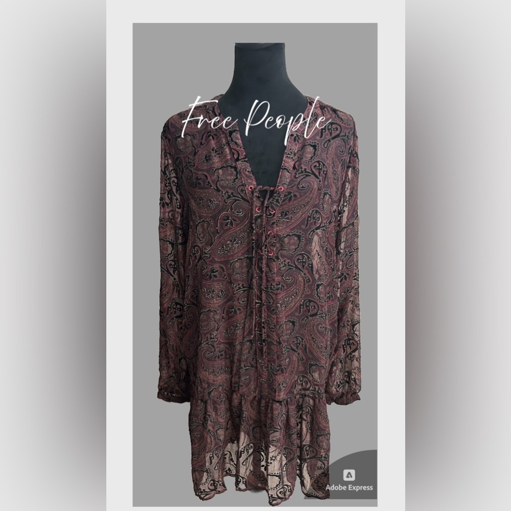 ⚡️Free People Paisley Black Velvet Sheer Dress NWOT⚡️ - Picture 1 of 7